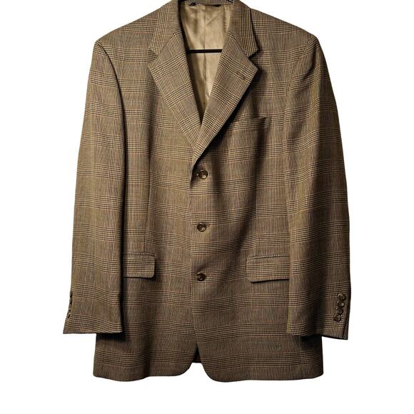 Burberrys Harris Plaid Wool Blazer Mens Size 40R Brown Tan Pristine Vintage 80s - Picture 1 of 10